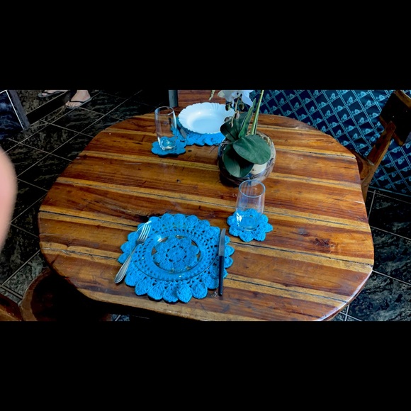 PLACEMAT and COASTER Crocheted, TURQUOISE, SETof 6. - Picture 5 of 9